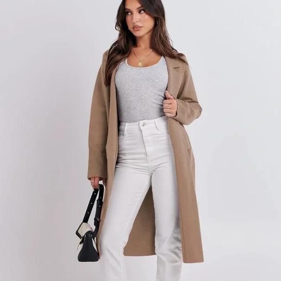 Wool Blend Pea Coat with pockets trench Collar